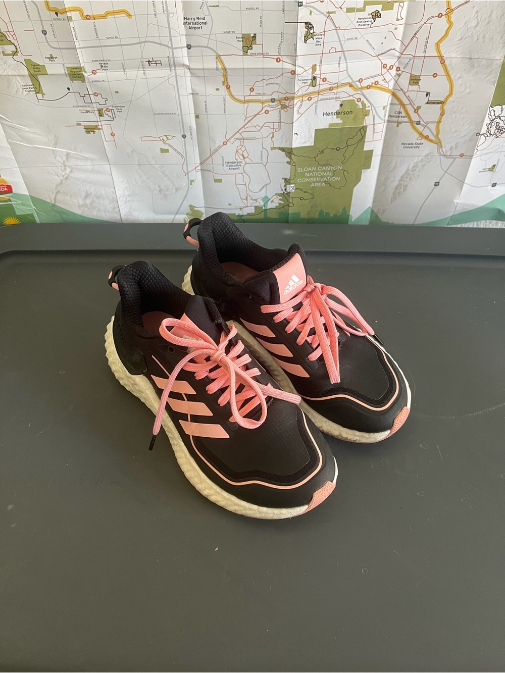 adidas Black and Pink Boost Running Shoes
